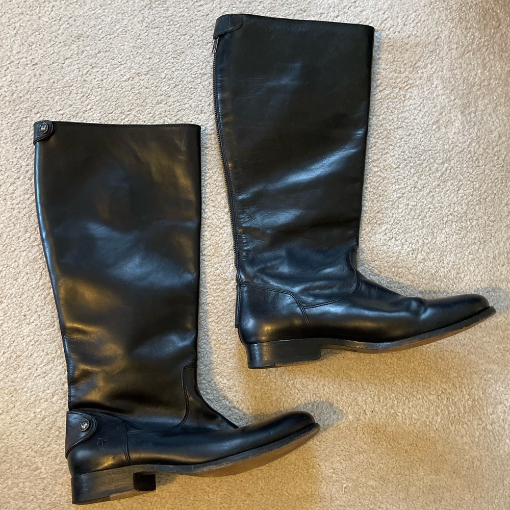 Frye Black Back And Snap Zip Riding Boots